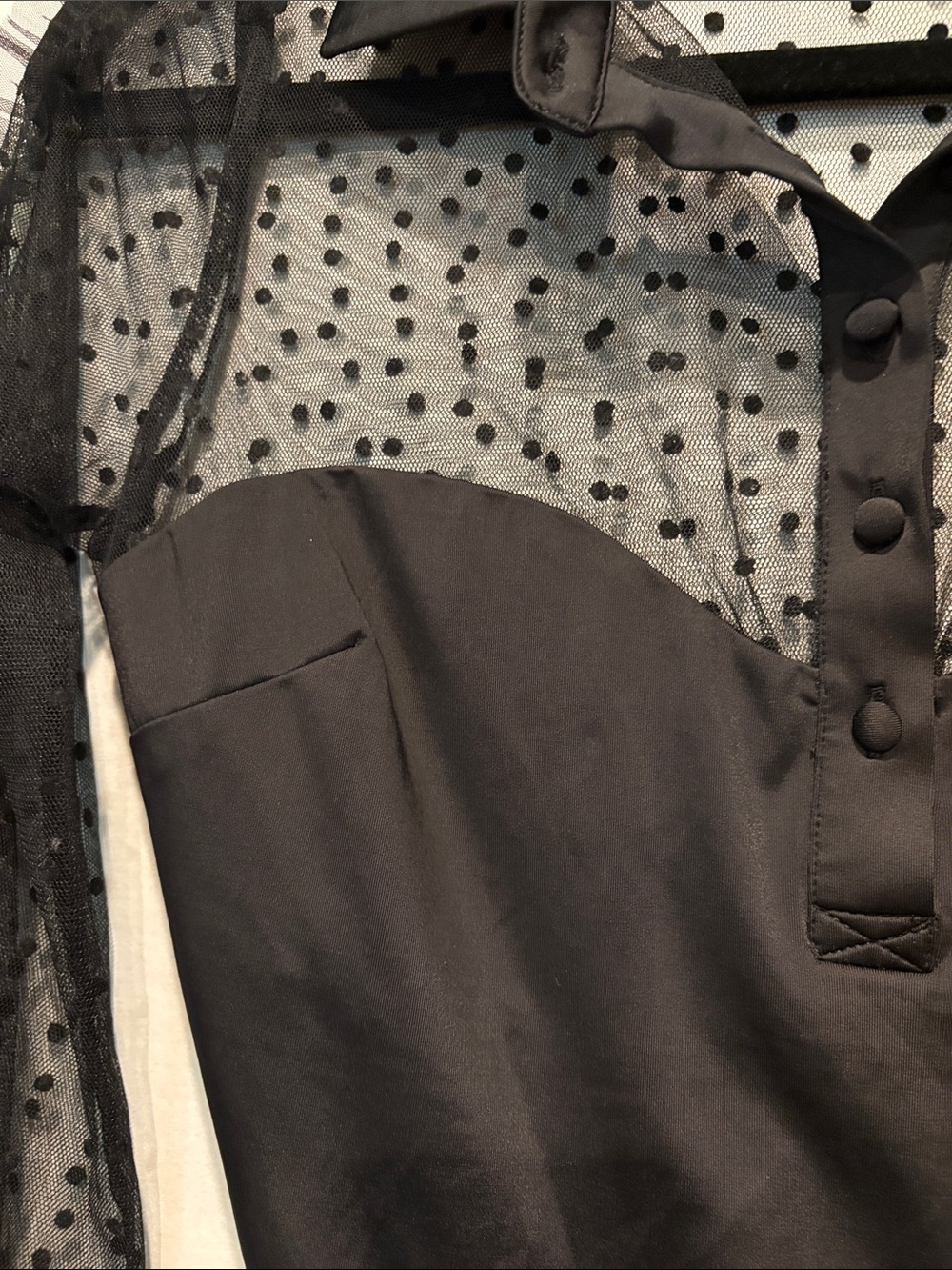 Thistle and Spire - Meserole Polka dot mesh long sleeve bodysuit. Small. Black - Picture 7 of 14